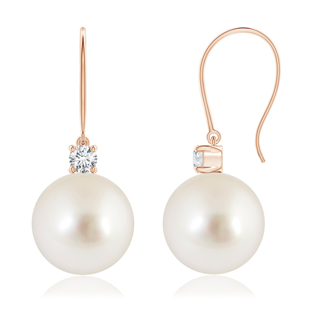 10mm AAAA South Sea Pearl & Diamond Fish Hook Earrings in Rose Gold