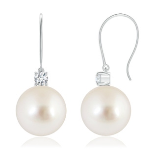 10mm AAAA South Sea Pearl & Diamond Fish Hook Earrings in White Gold