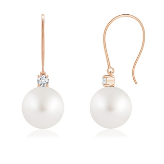 8mm AA South Sea Pearl & Diamond Fish Hook Earrings in Rose Gold