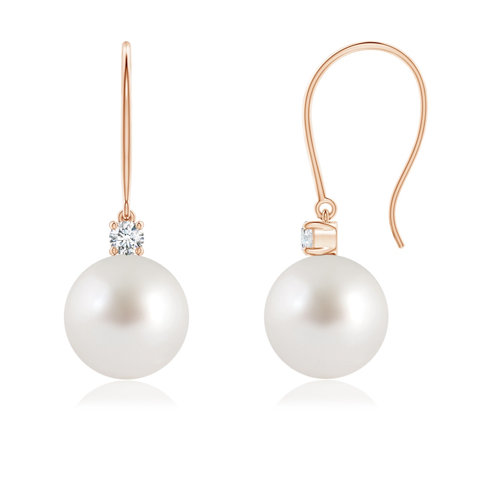 8mm AAA South Sea Pearl & Diamond Fish Hook Earrings in Rose Gold 