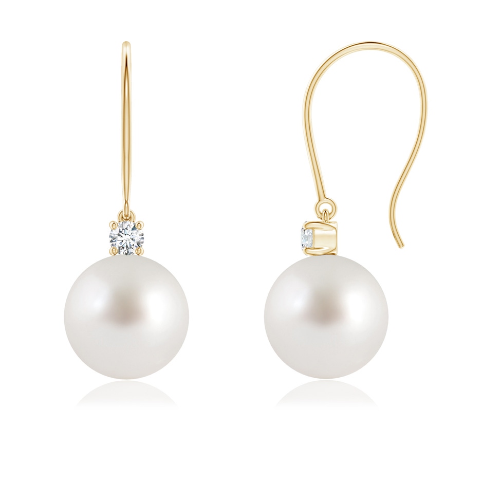 8mm AAA South Sea Pearl & Diamond Fish Hook Earrings in Yellow Gold 