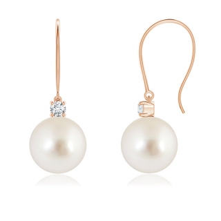 8mm AAAA South Sea Pearl & Diamond Fish Hook Earrings in Rose Gold