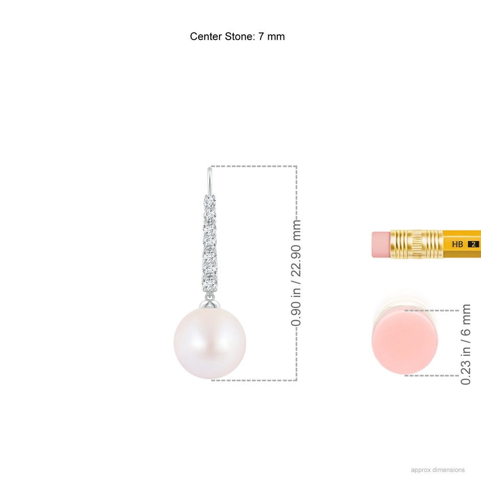 7mm AA Japanese Akoya Pearl Tapered Leverback Earrings in White Gold ruler