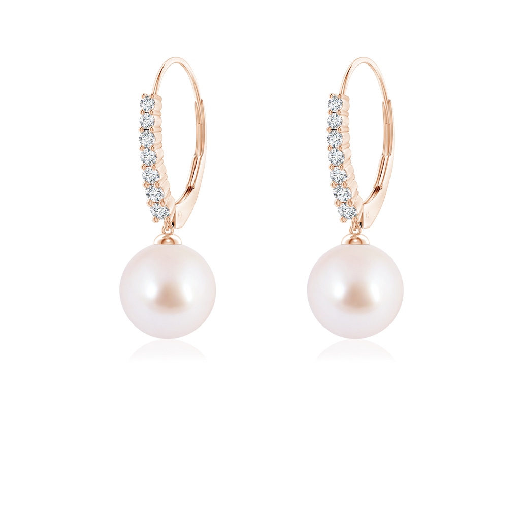 7mm AAA Japanese Akoya Pearl Tapered Leverback Earrings in Rose Gold