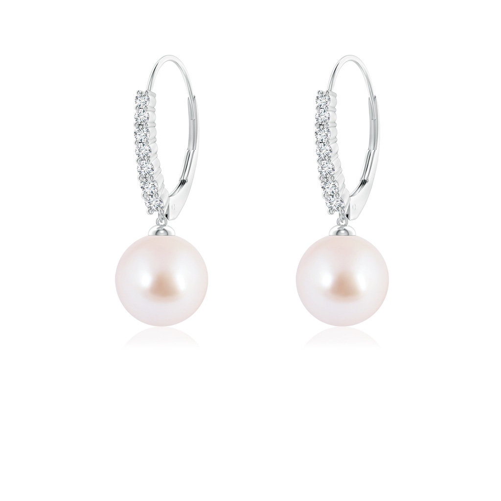 7mm AAA Japanese Akoya Pearl Tapered Leverback Earrings in White Gold