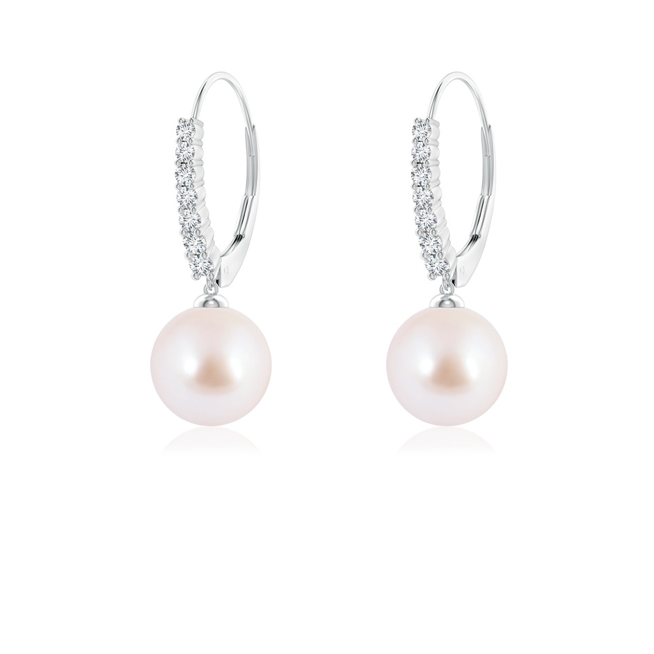 7mm AAA Japanese Akoya Pearl Tapered Leverback Earrings in White Gold 