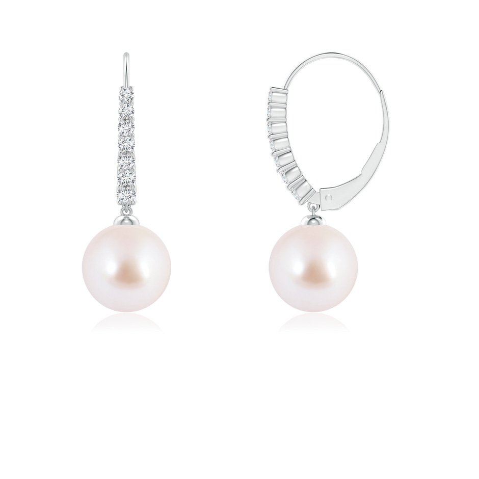 7mm AAA Japanese Akoya Pearl Tapered Leverback Earrings in White Gold Side-1