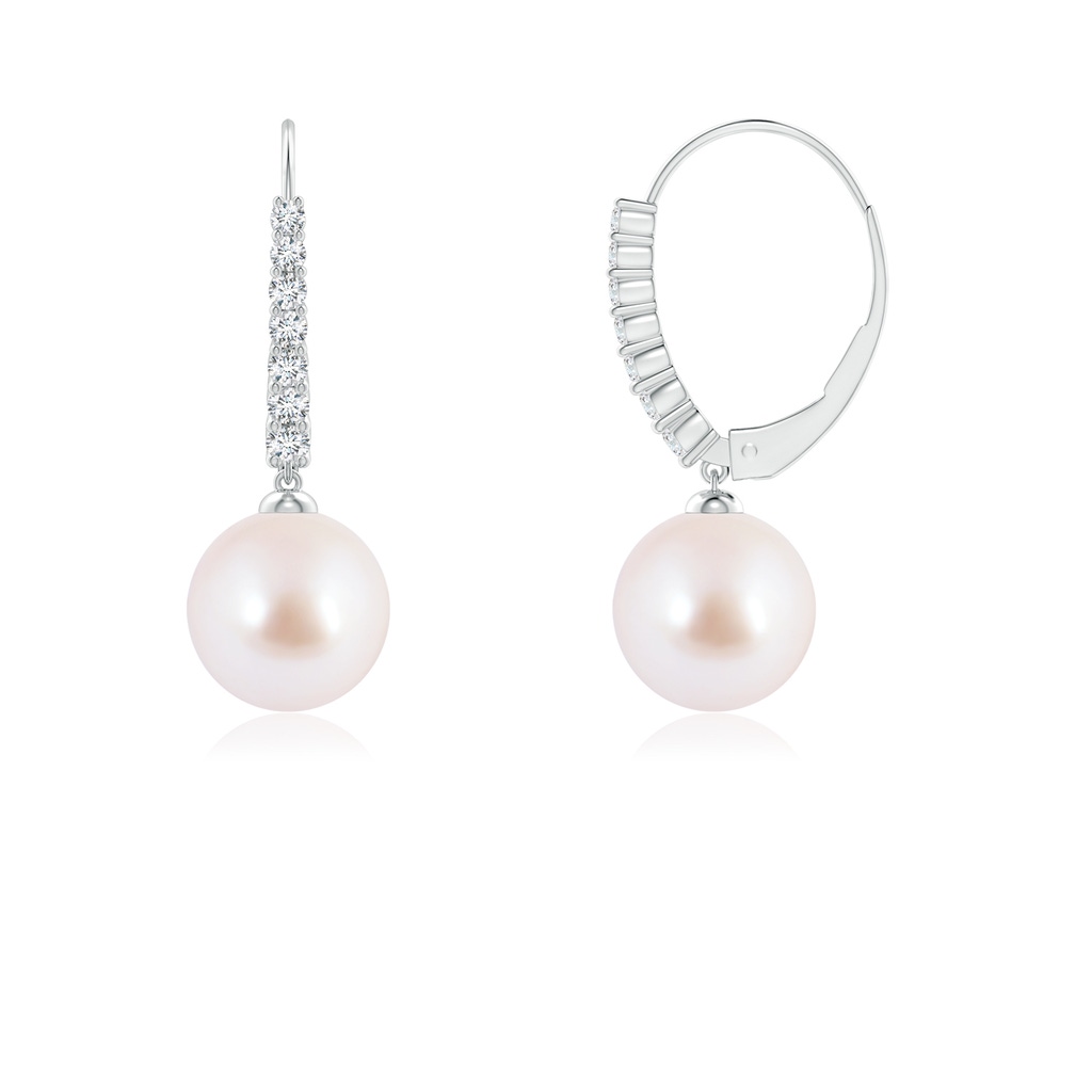 7mm AAA Japanese Akoya Pearl Tapered Leverback Earrings in White Gold - side 199