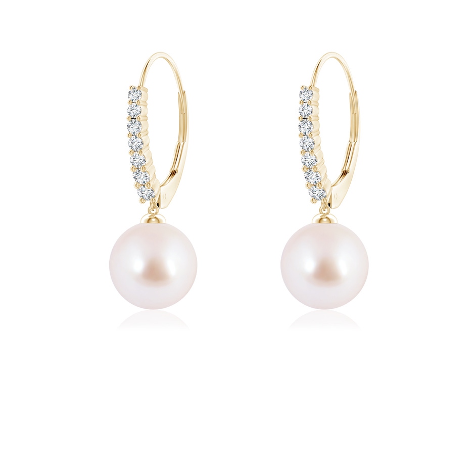 7mm AAA Japanese Akoya Pearl Tapered Leverback Earrings in Yellow Gold 