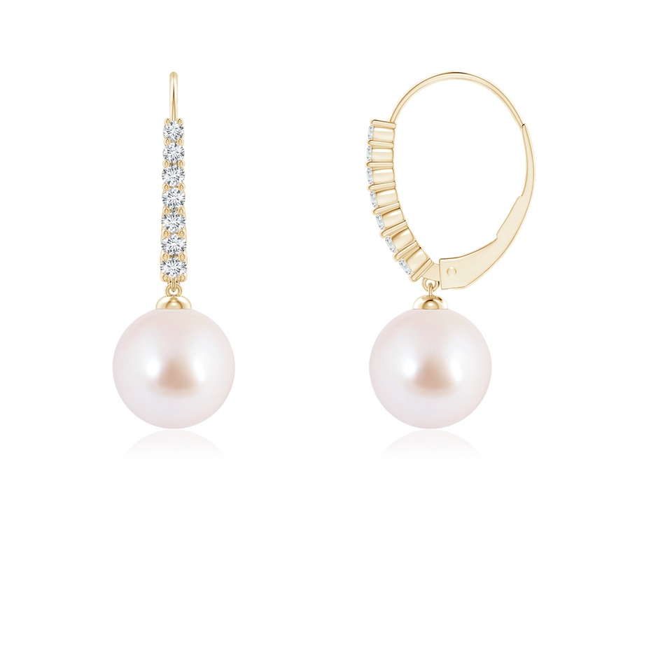 7mm AAA Japanese Akoya Pearl Tapered Leverback Earrings in Yellow Gold side 199