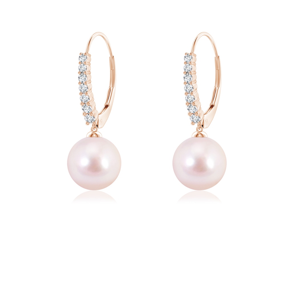 7mm AAAA Japanese Akoya Pearl Tapered Leverback Earrings in Rose Gold