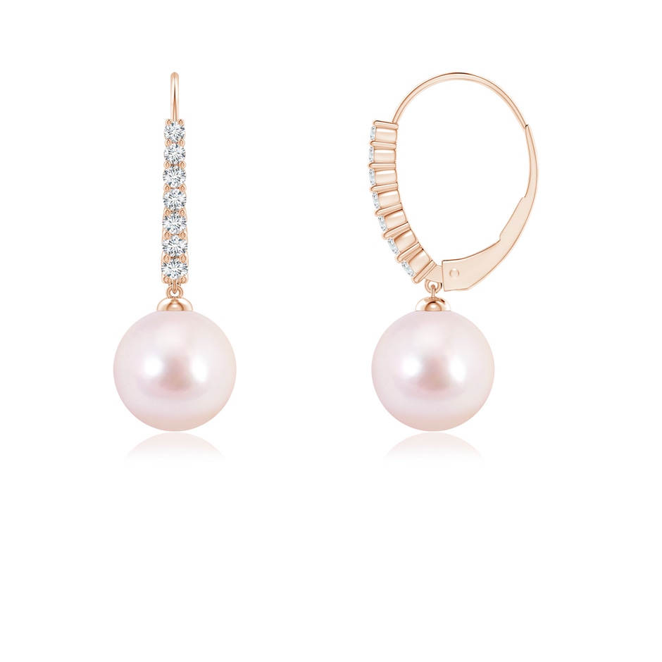 7mm AAAA Japanese Akoya Pearl Tapered Leverback Earrings in Rose Gold Side-1