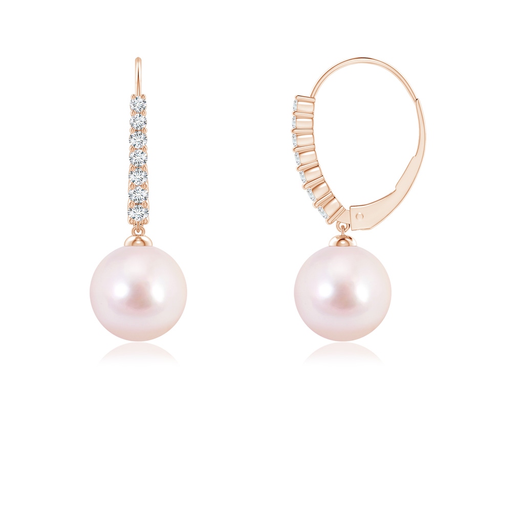 7mm AAAA Japanese Akoya Pearl Tapered Leverback Earrings in Rose Gold - side 199