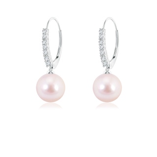 7mm AAAA Japanese Akoya Pearl Tapered Leverback Earrings in White Gold