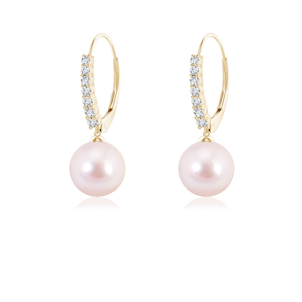 7mm AAAA Japanese Akoya Pearl Tapered Leverback Earrings in Yellow Gold