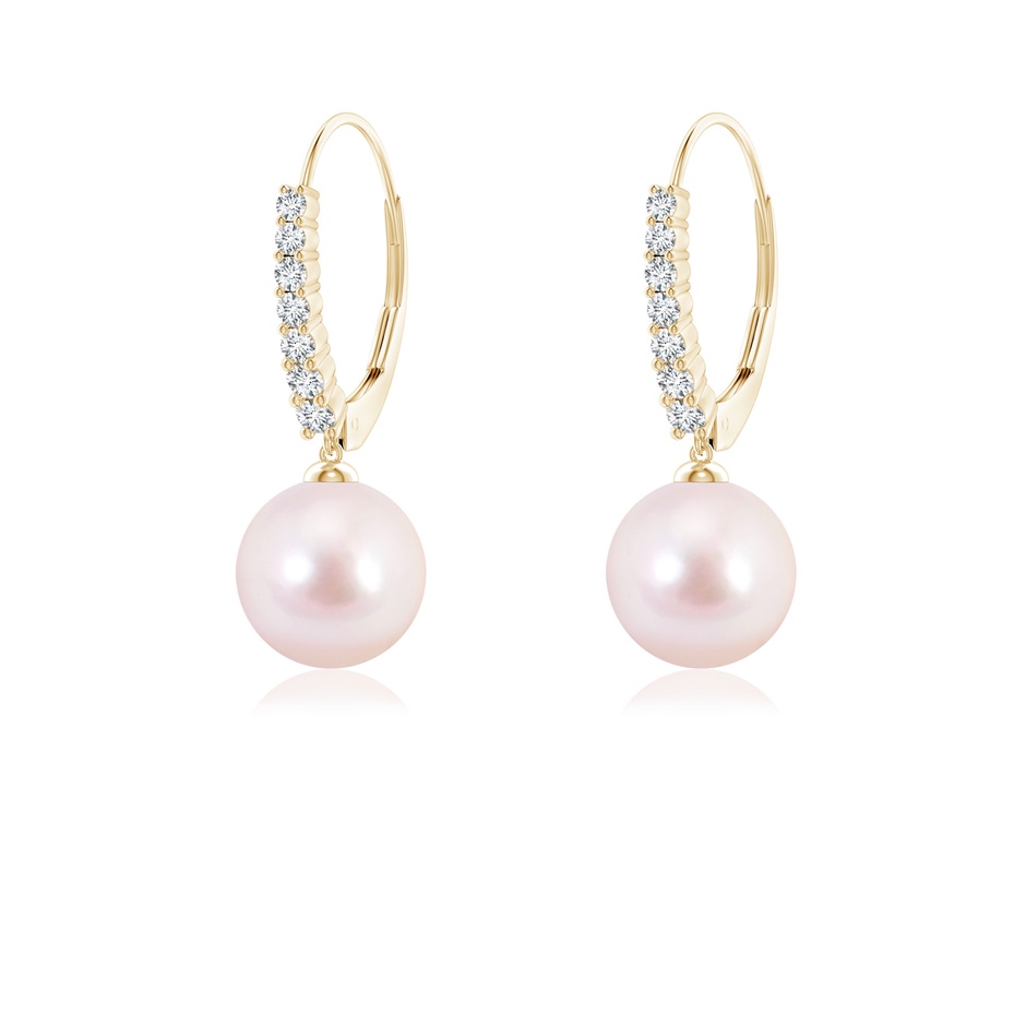 7mm AAAA Japanese Akoya Pearl Tapered Leverback Earrings in Yellow Gold 