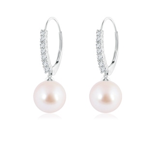 8mm AAA Japanese Akoya Pearl Tapered Leverback Earrings in White Gold