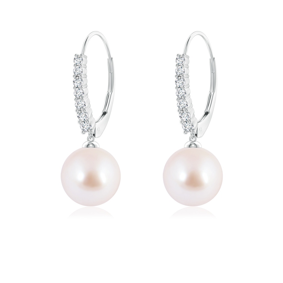 8mm AAA Japanese Akoya Pearl Tapered Leverback Earrings in White Gold 
