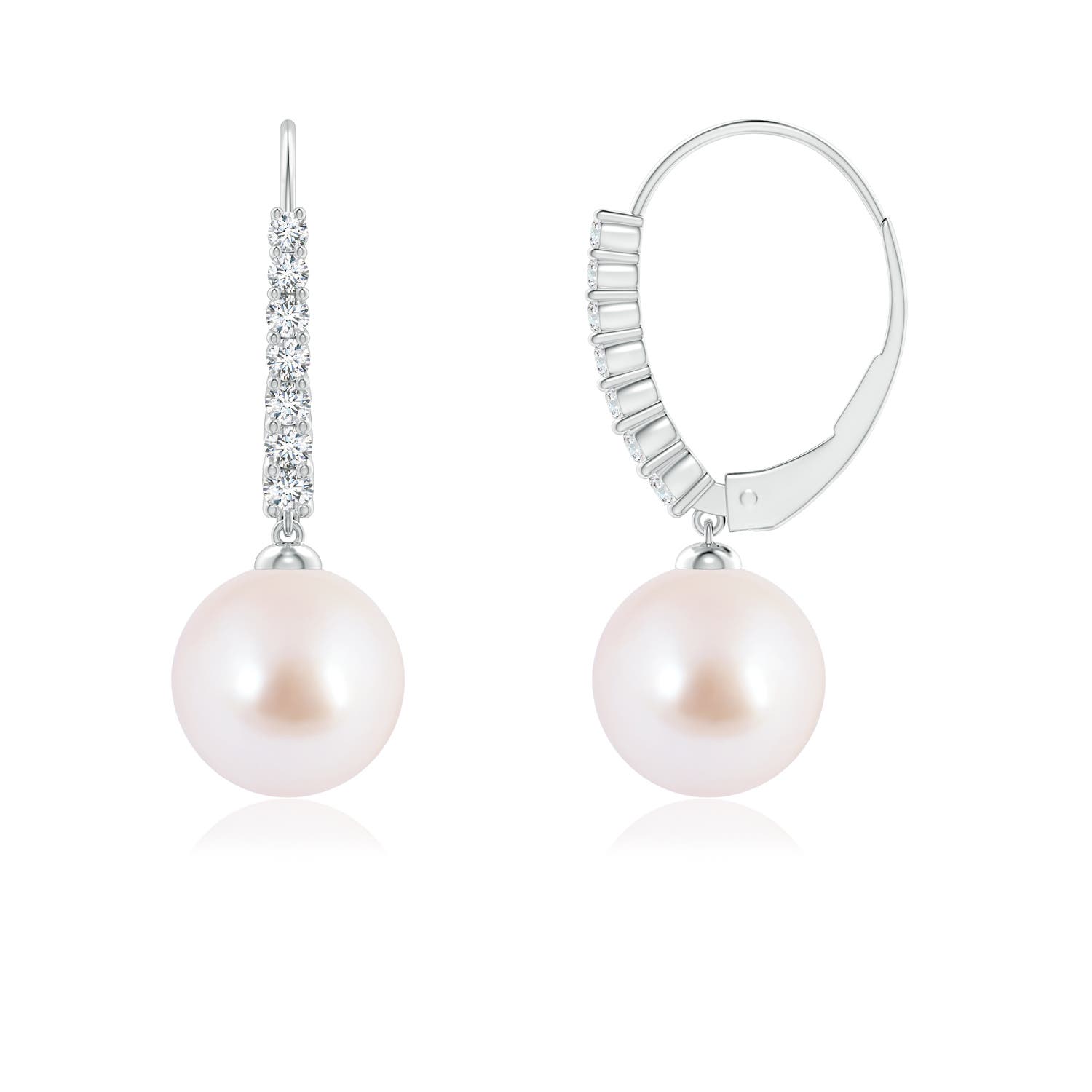 8mm AAA Japanese Akoya Pearl Tapered Leverback Earrings in White Gold