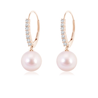 8mm AAAA Japanese Akoya Pearl Tapered Leverback Earrings in Rose Gold