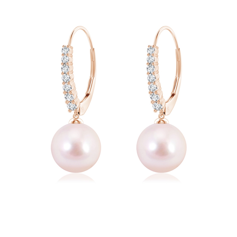 8mm AAAA Japanese Akoya Pearl Tapered Leverback Earrings in Rose Gold 
