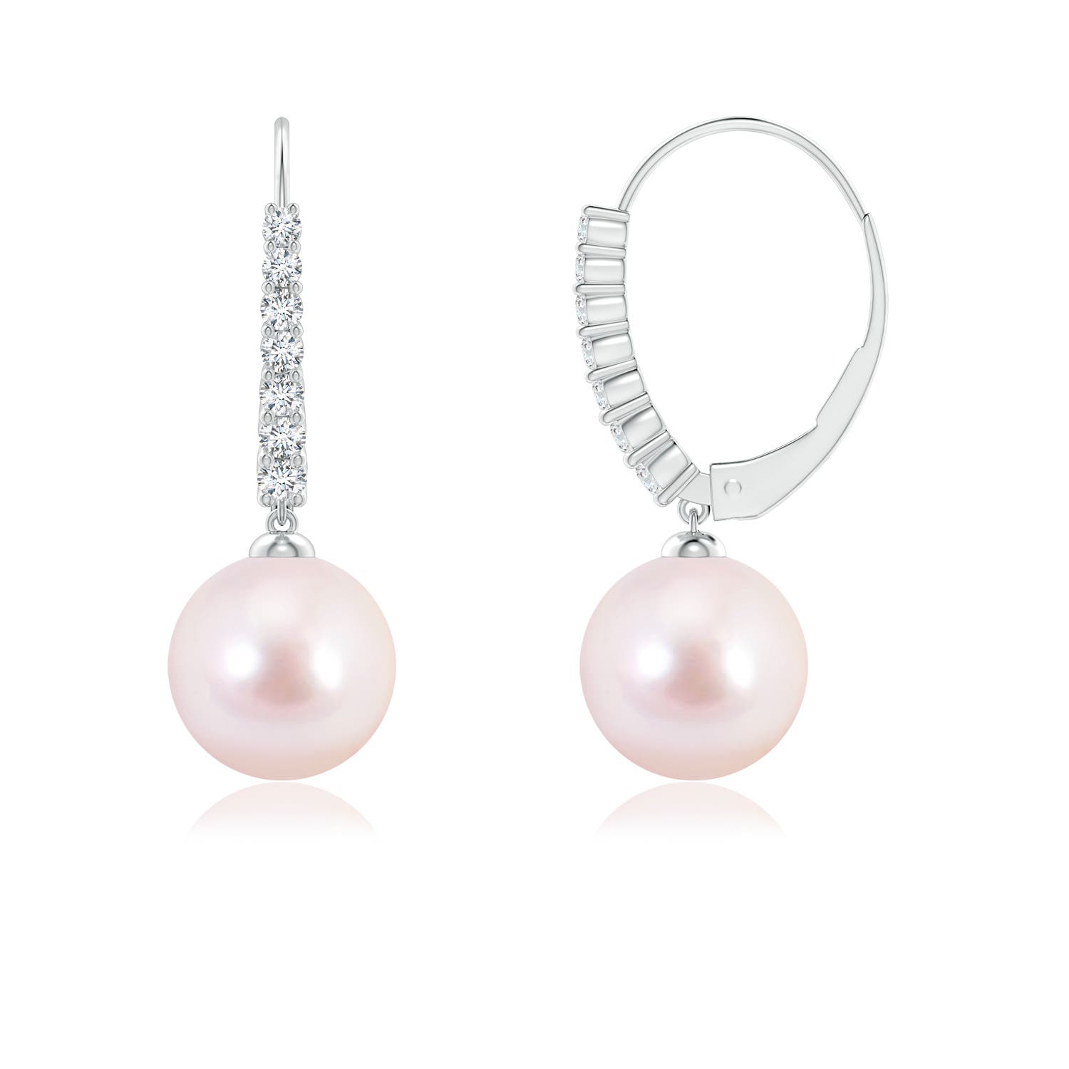 8mm AAAA Japanese Akoya Pearl Tapered Leverback Earrings in White Gold