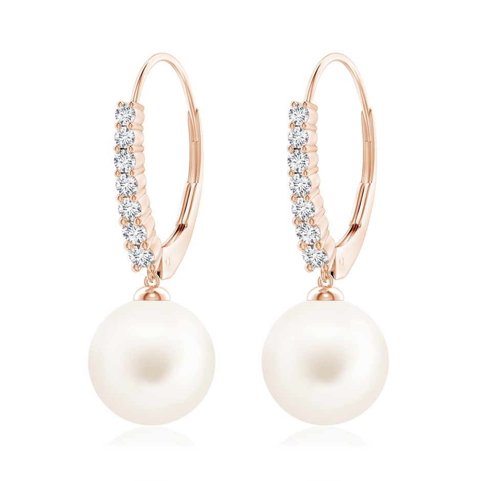 10mm AA Freshwater Pearl Tapered Leverback Earrings in Rose Gold 