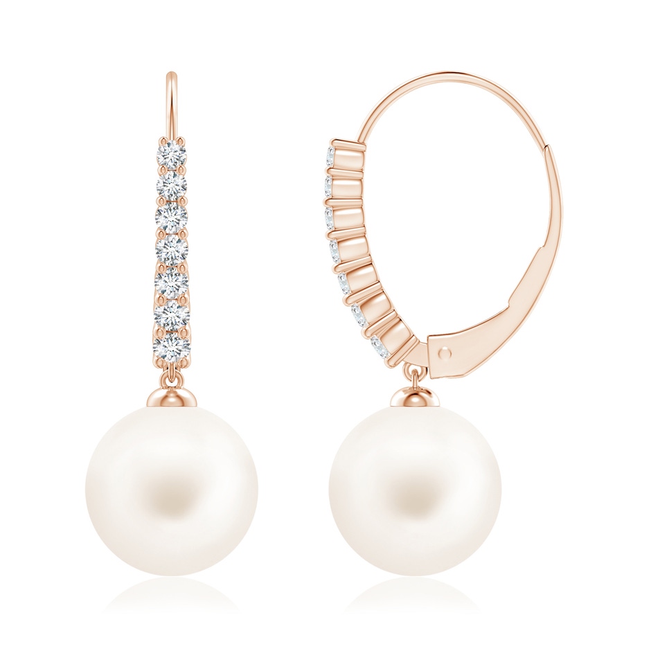 10mm AA Freshwater Pearl Tapered Leverback Earrings in Rose Gold side-1