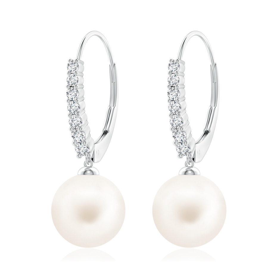 10mm AA Freshwater Pearl Tapered Leverback Earrings in White Gold 