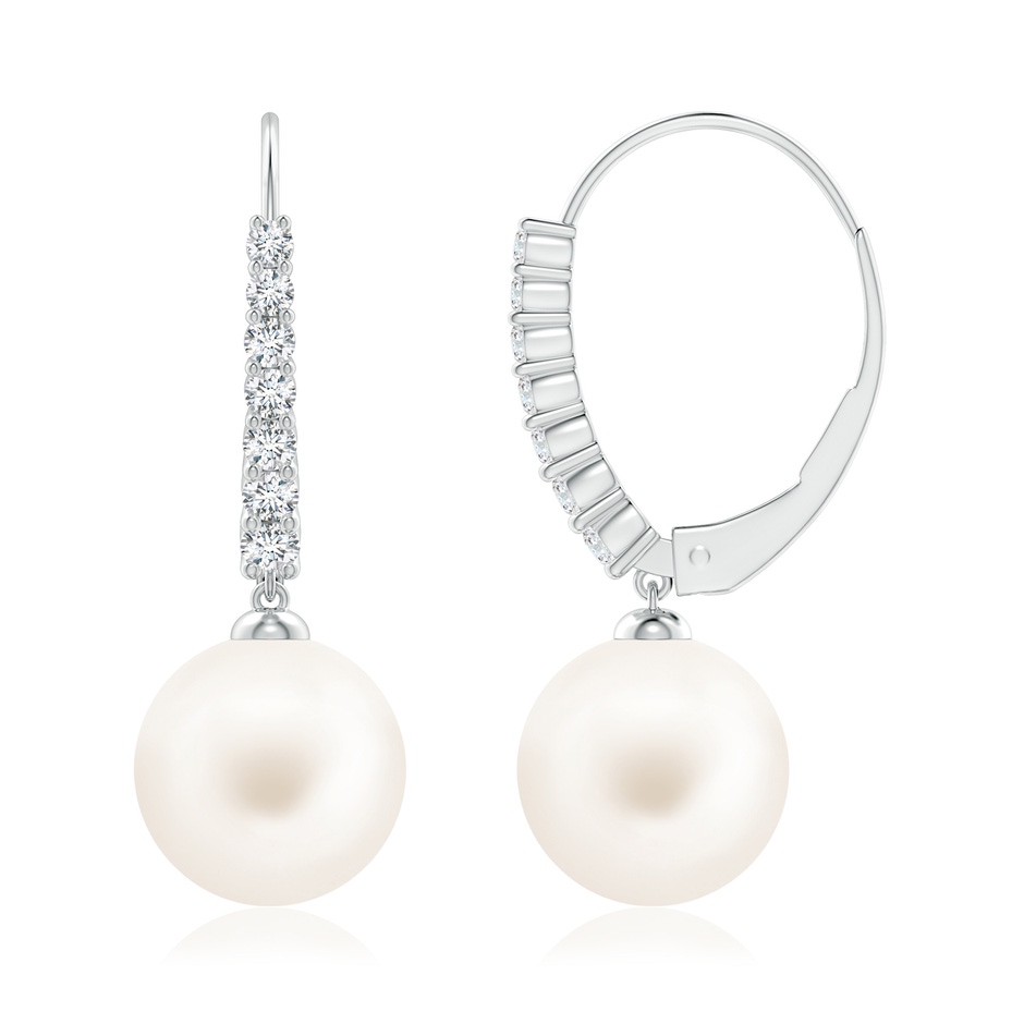 10mm AA Freshwater Pearl Tapered Leverback Earrings in White Gold side-1