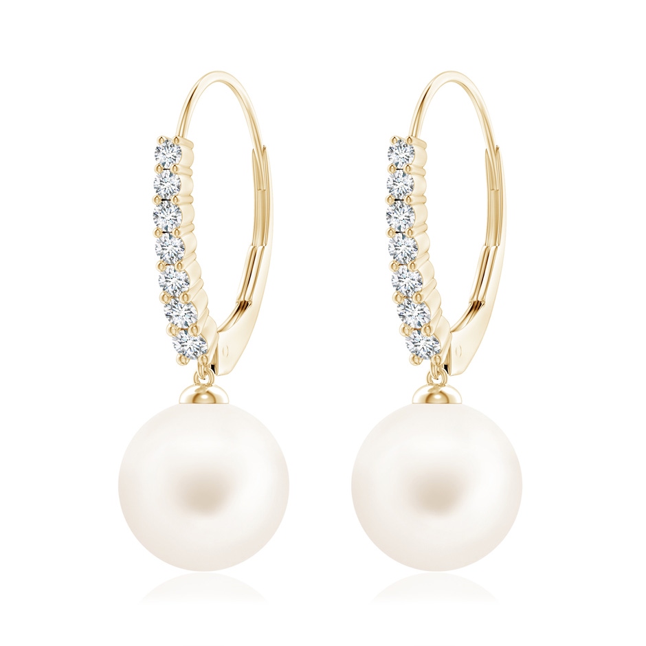 10mm AA Freshwater Pearl Tapered Leverback Earrings in Yellow Gold 