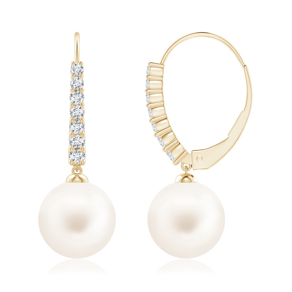 10mm AA Freshwater Pearl Tapered Leverback Earrings in Yellow Gold side-1