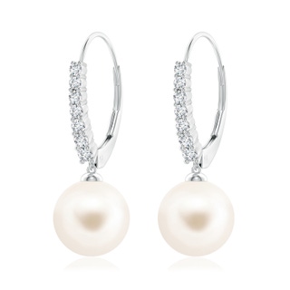 10mm AAA Freshwater Pearl Tapered Leverback Earrings in White Gold