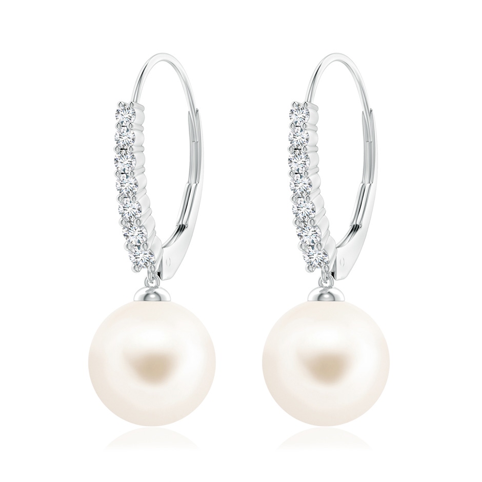 10mm AAA Freshwater Pearl Tapered Leverback Earrings in White Gold 