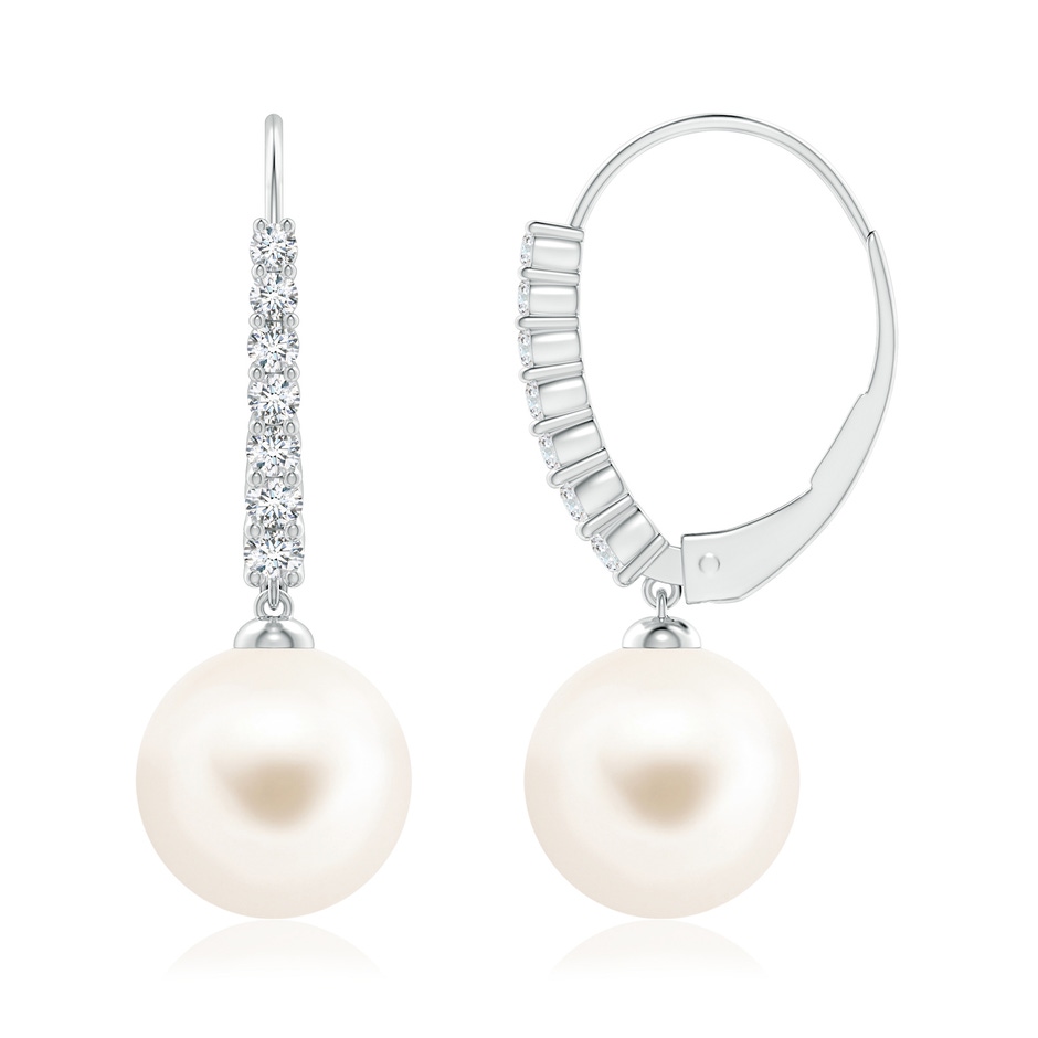 10mm AAA Freshwater Pearl Tapered Leverback Earrings in White Gold side-1
