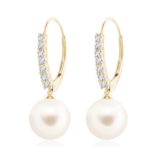 10mm AAA Freshwater Pearl Tapered Leverback Earrings in Yellow Gold