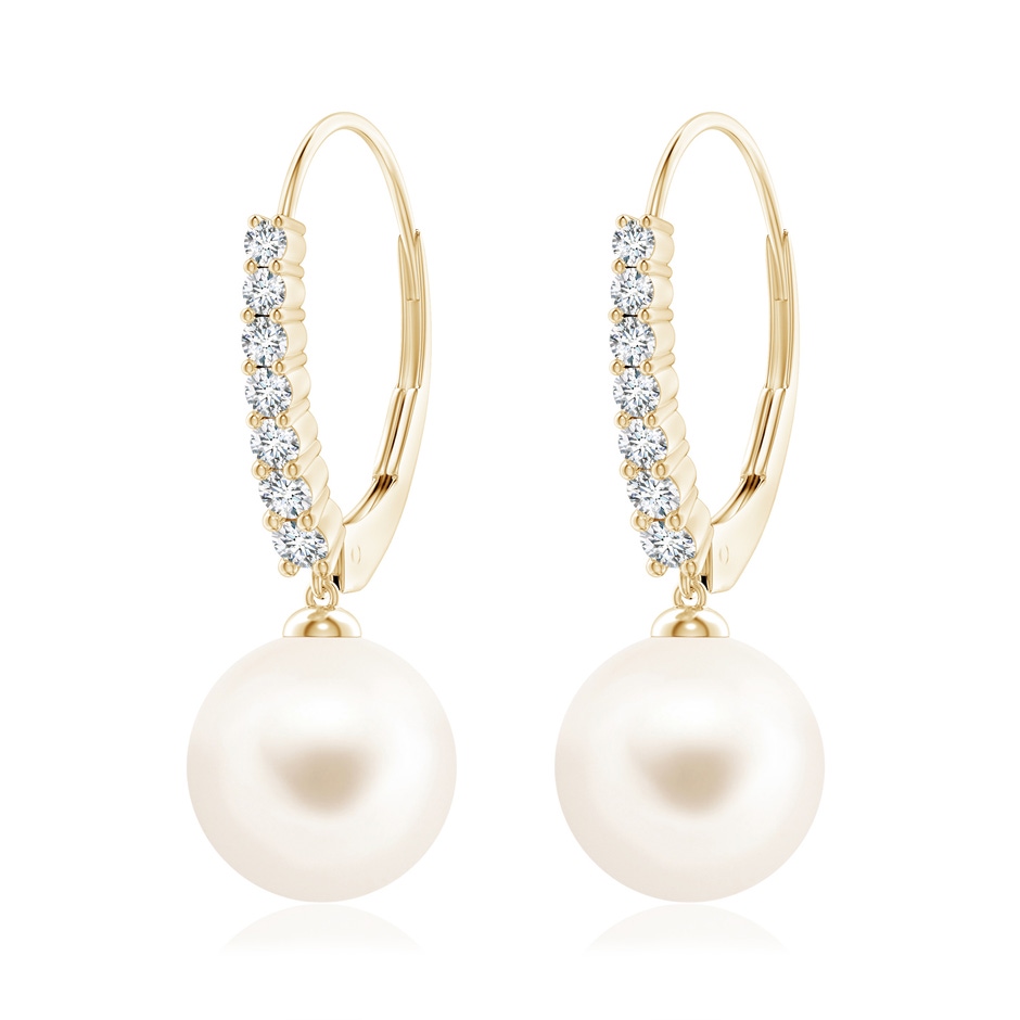 10mm AAA Freshwater Pearl Tapered Leverback Earrings in Yellow Gold 