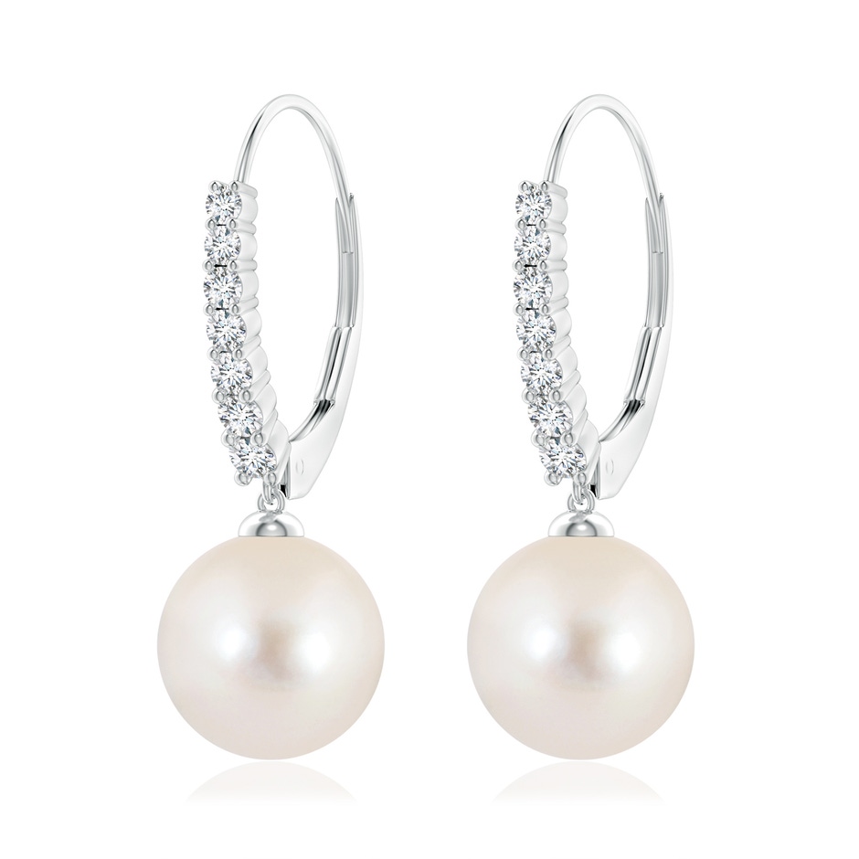 10mm AAAA Freshwater Pearl Tapered Leverback Earrings in White Gold 
