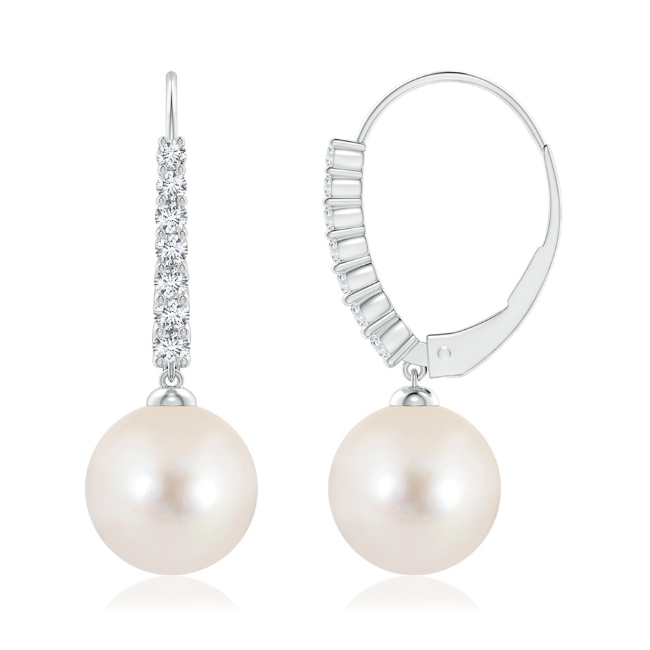 10mm AAAA Freshwater Pearl Tapered Leverback Earrings in White Gold side-1