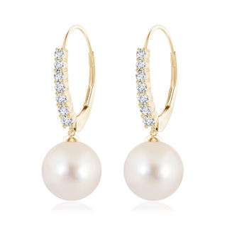 10mm AAAA Freshwater Pearl Tapered Leverback Earrings in Yellow Gold