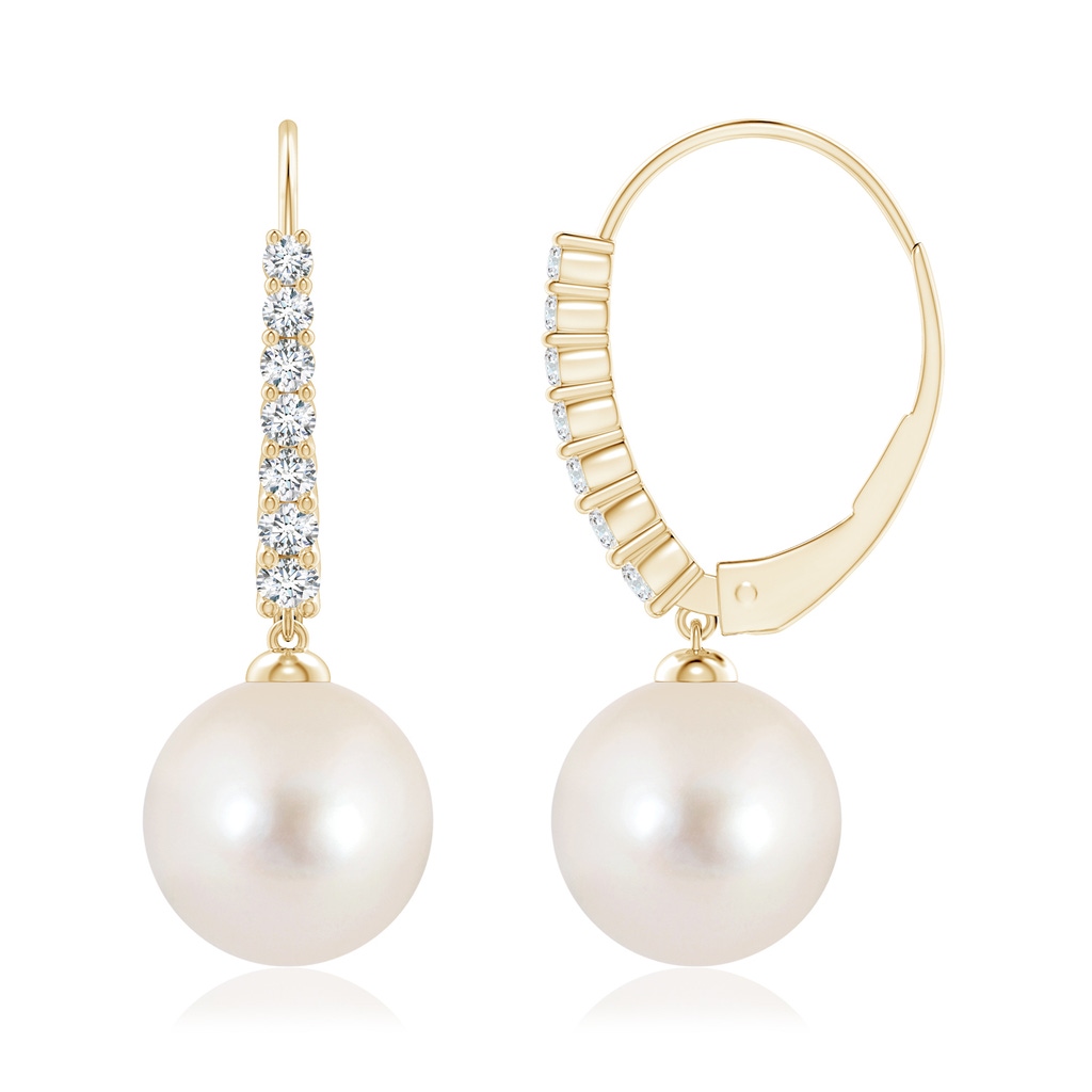 10mm AAAA Freshwater Pearl Tapered Leverback Earrings in Yellow Gold - side_1