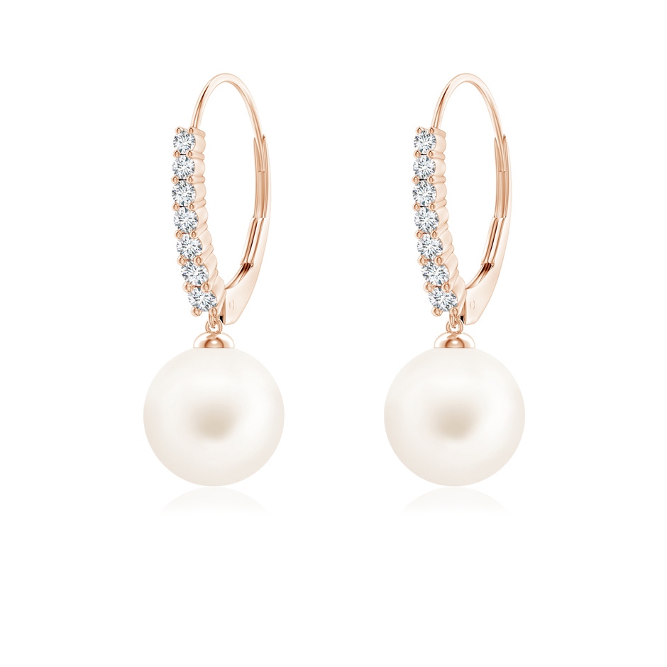 8mm AA Freshwater Pearl Tapered Leverback Earrings in Rose Gold 