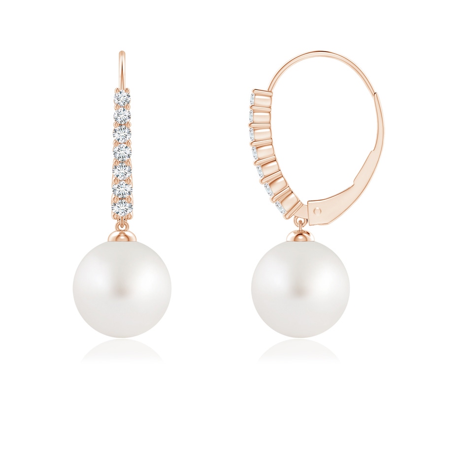 8mm AA Freshwater Pearl Tapered Leverback Earrings in Rose Gold side-1