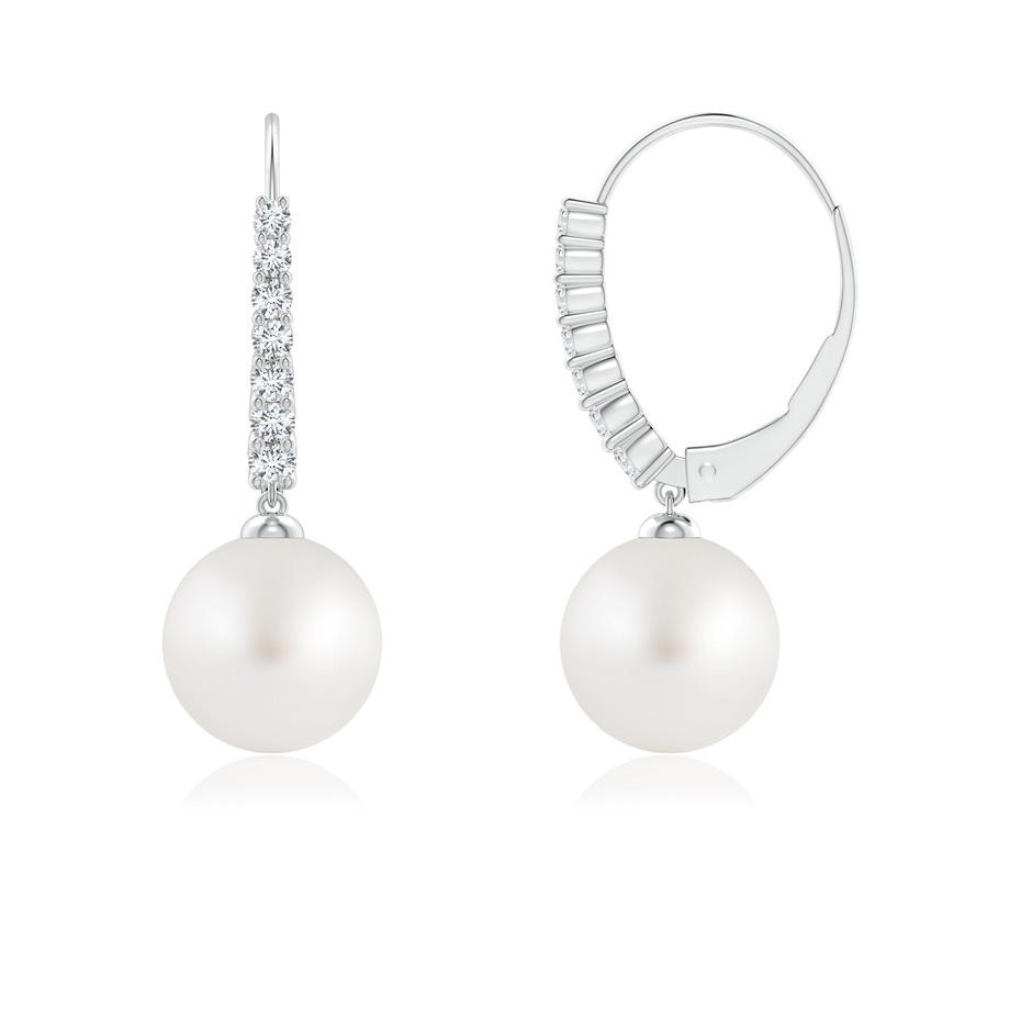 8mm AA Freshwater Pearl Tapered Leverback Earrings in White Gold side-1