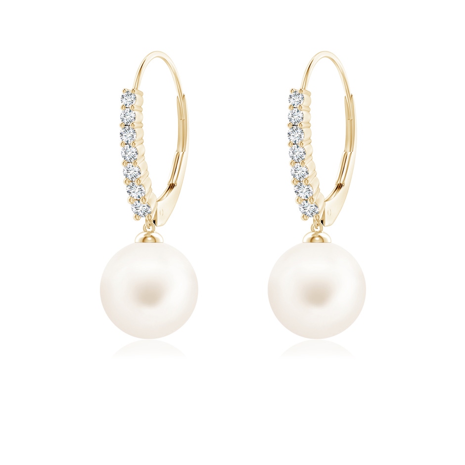 8mm AA Freshwater Pearl Tapered Leverback Earrings in Yellow Gold 