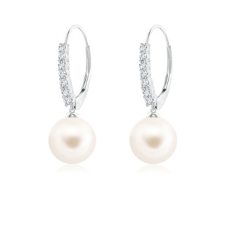 8mm AAA Freshwater Pearl Tapered Leverback Earrings in White Gold