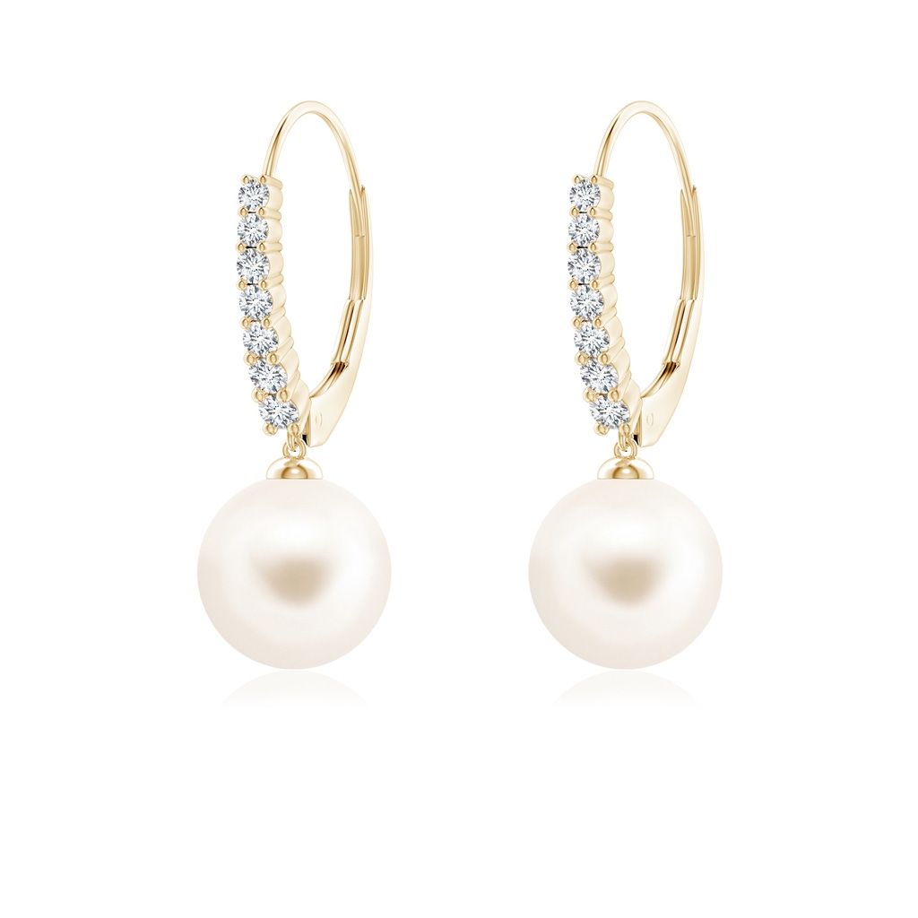 8mm AAA Freshwater Pearl Tapered Leverback Earrings in Yellow Gold 