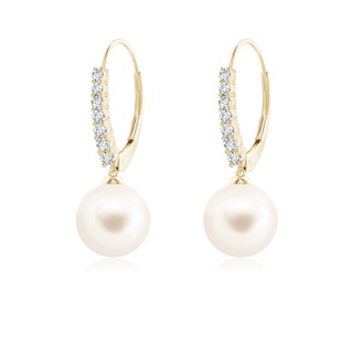 8mm AAA Freshwater Pearl Tapered Leverback Earrings in Yellow Gold