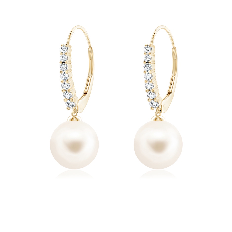 8mm AAA Freshwater Pearl Tapered Leverback Earrings in Yellow Gold 