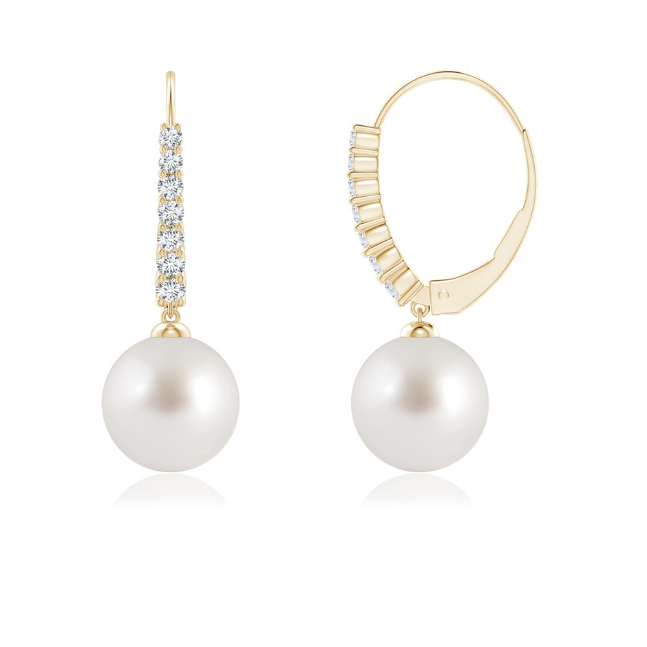 8mm AAA Freshwater Pearl Tapered Leverback Earrings in Yellow Gold side-1